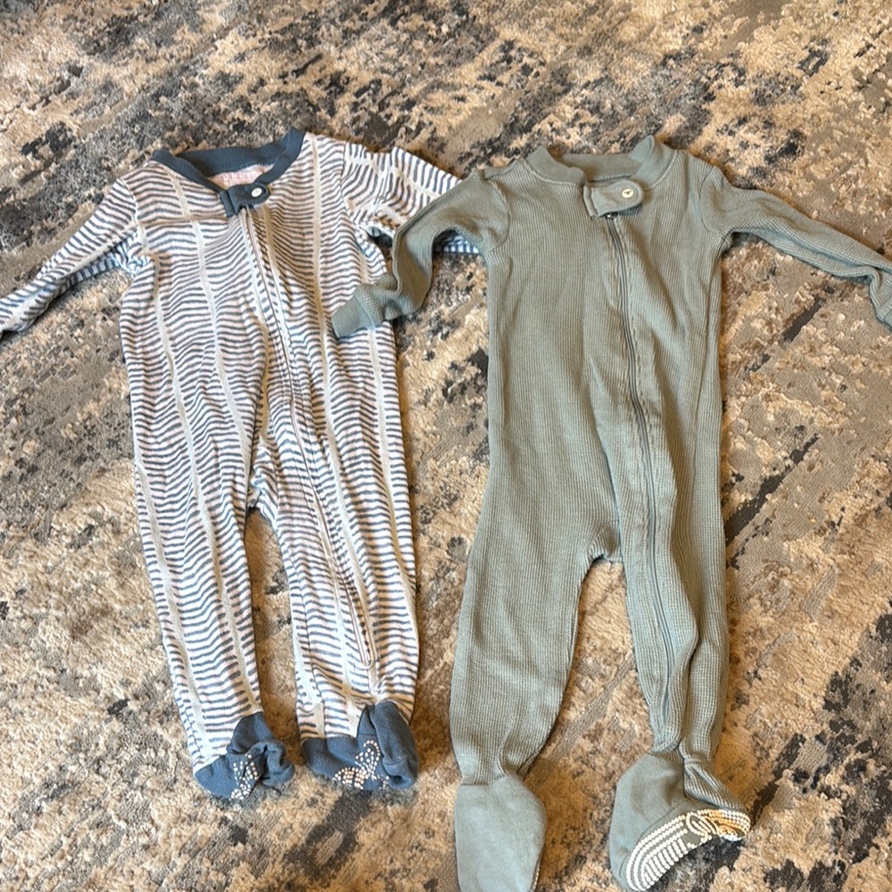 Blue and Gray Footies One Pieces with Soft Stretchy Fabric